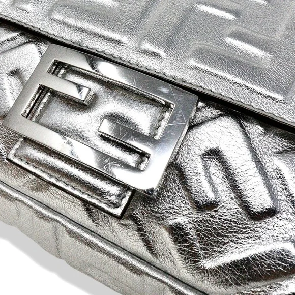 Fendi NM Metallic Napa Embossed Baguette in Silver - Picture 7 of 8